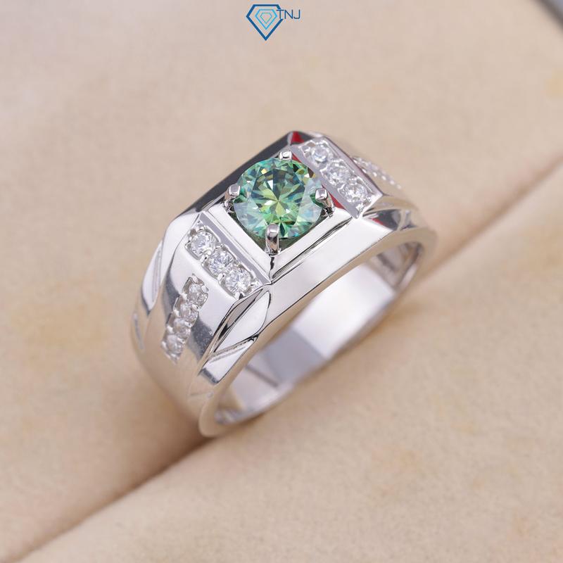 Nhẫn nam bạc bản vừa đính kim cương Moissanite xanh 6ly cao cấp kiểm định GRA NNAM0243 - Xanh