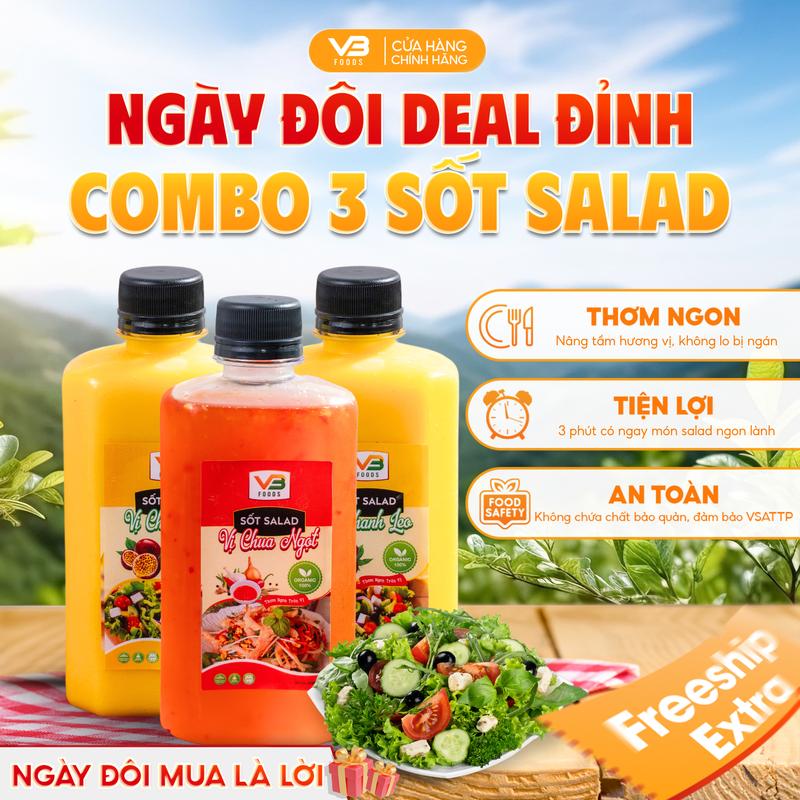 Sale Vui Freeship COMBO 3 SỐT SALAD VBFOOD THƠM NGON TIỆN LỢI 2 vị chanh leo +1 vị chua ngọt
