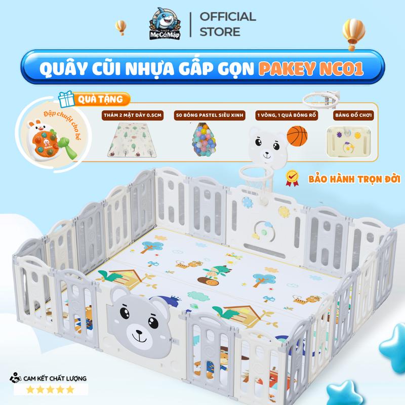 [ĐA KHO] Quây Gấp Gọn Pakey Gấu NC01 Dày Dặn TẶNG BÓNG+THẢM+SET Đồ Chơi BÓNG RỔ+NÉM VÒNG, Quây Cũi Nhựa Nhiều Kích Thước, Chất Liệu An Toàn