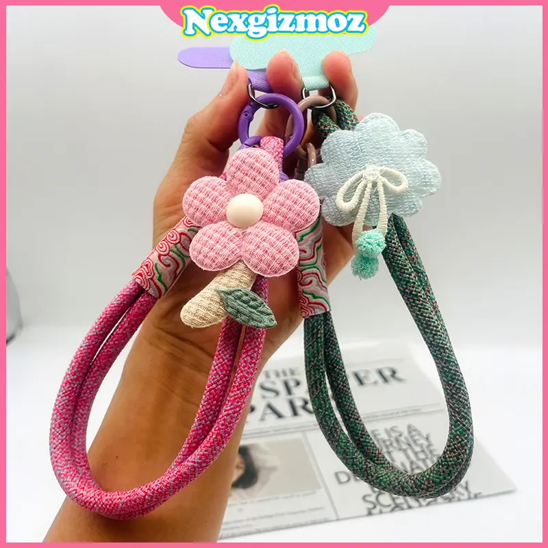 Tali gantungan ponsel pendek universal, tas penyimpanan portabel + tali gantungan warna-warni, desain kait yang modis dan lucu