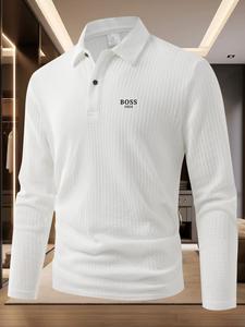 1924BOS Premium Feel Explota! 100% Poliéster Camisa tipo polo de manga larga para hombre [Casual de negocios] Una pieza para múltiples ocasiones Camisa tipo polo de manga larga a rayas para hombre Cómoda lo suficiente para nunca quitarse 🖤