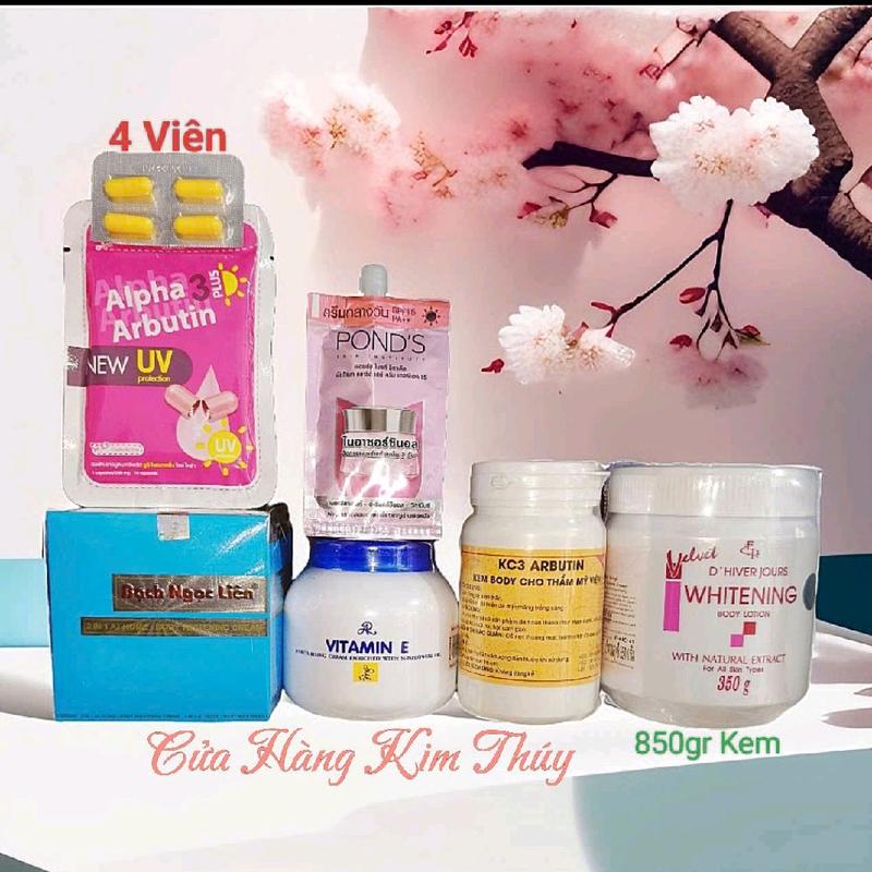 [6 Món] Bộ Sản Phẩm Kem Trộn Bạch Ngọc Liên+.... Bộ gần 900gr kem hỗ trợ dưỡng trắng da  Dưỡng Body Dưỡng Da Body Làm Đẹp Da Women Vitamin E duong  trang