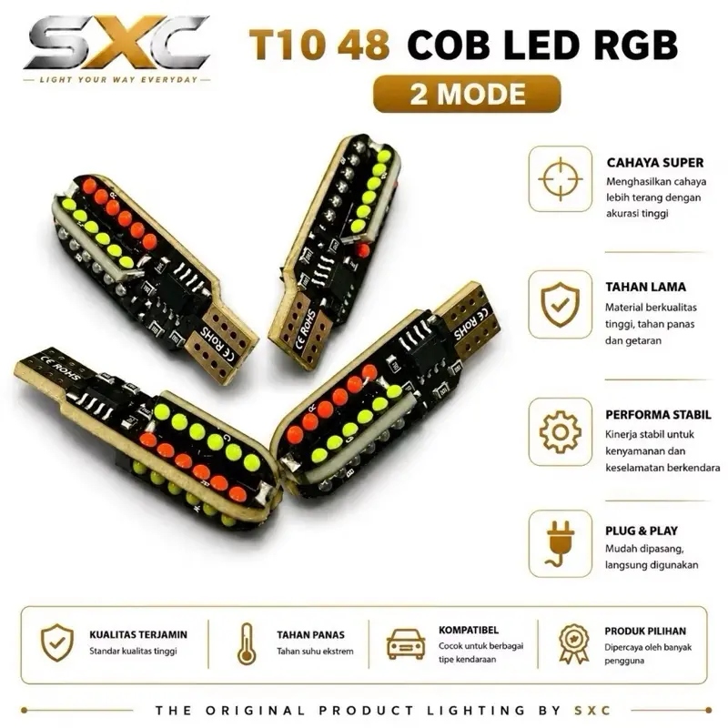 ￼Lampu Sein Led Colok T10 48 Led Cob Rgb Running Dan Flash Nyala Rgb Sein Motor Mobil