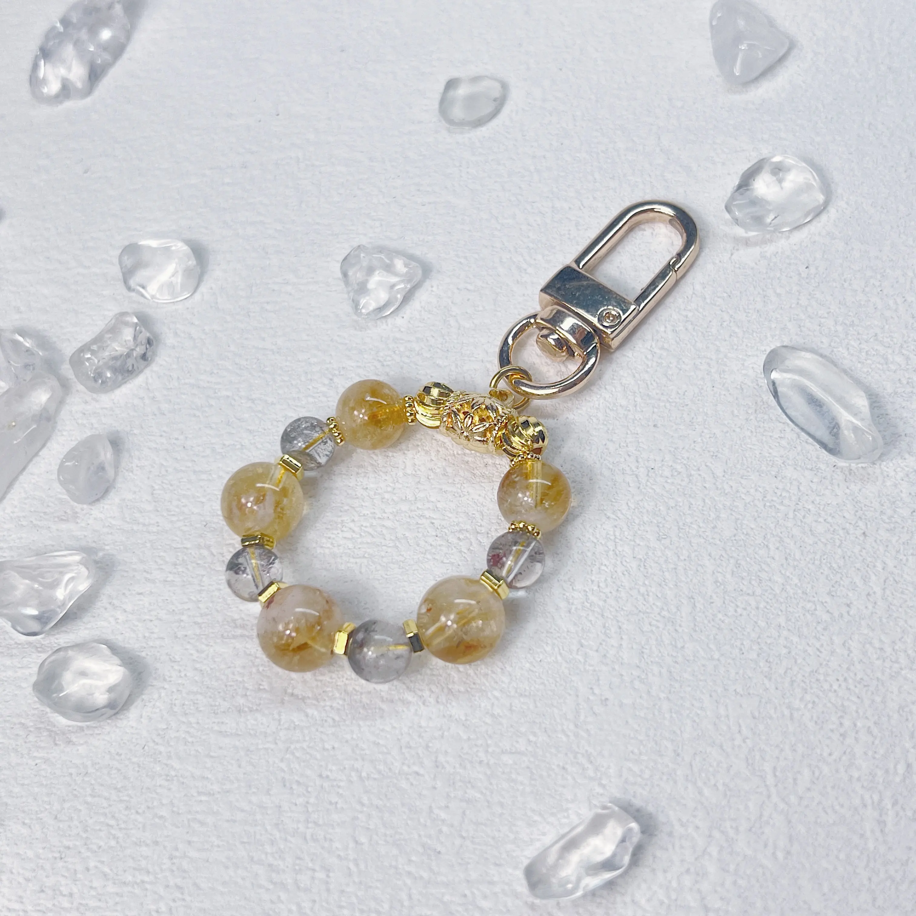 【OwniCrystals】Citrine Green phantom quartz Natural bag charm key-chain crystal accessory for men woman unisex decoration selenite