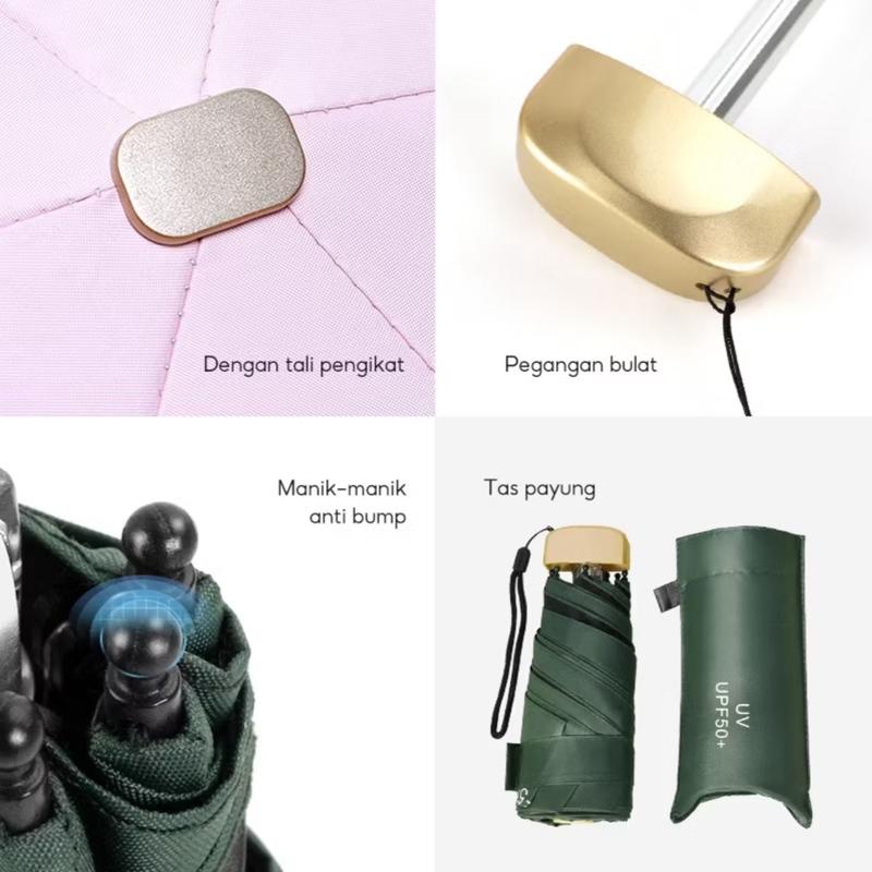 Payung Kapsul Gepeng Lipat Anti UV UPF 50+ Free Pouch Motif Polos Folding Umbrella Ultra Violet Payung Tabir Surya Hujan atau Panas 6