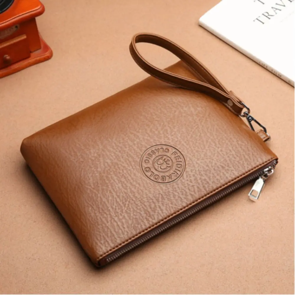 Practical Pu Leather Male Clutch Bag Large Capacity Soft Men's Handy Bag Hand Buckle Simple Toiletry Bag Outdoor