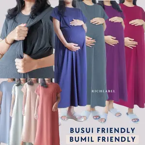RICHLABEL Daster Menyusui PANJANG Bukaan Samping Spandek PE - Bumil & Busui Friendly JASMINE HOMEDRESS POLOS 027