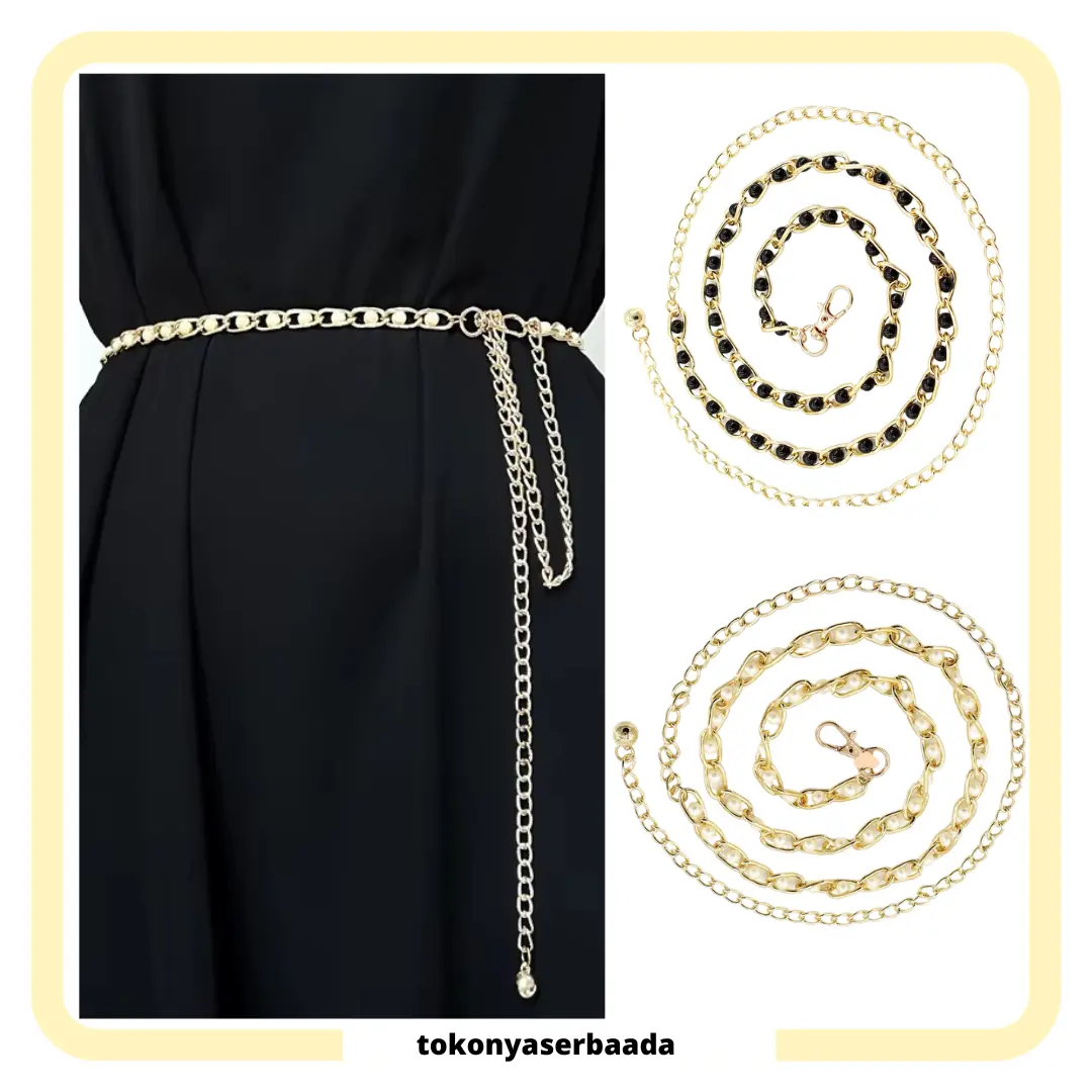 TSA (COD) Ikat Pinggang Wanita Model Rantai Mutiara Dapat Disesuaikan Tali Pinggang Mutiara Slim Belt Boho Rantai Logam Premium Gesper Pinggang Wanita