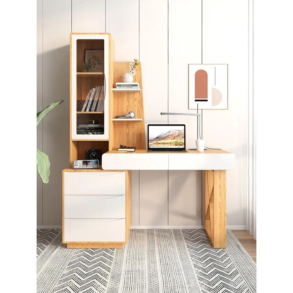 Nordic minimalist modern computer desk bedroom study desk student home desk bookshelf bookshelf integrated combination