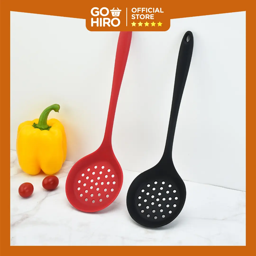 Sendok Spatula Penyaring Silikon Tahan Panas / Sendok Spatula Saring Hotpot Silikon Strainer Spoon