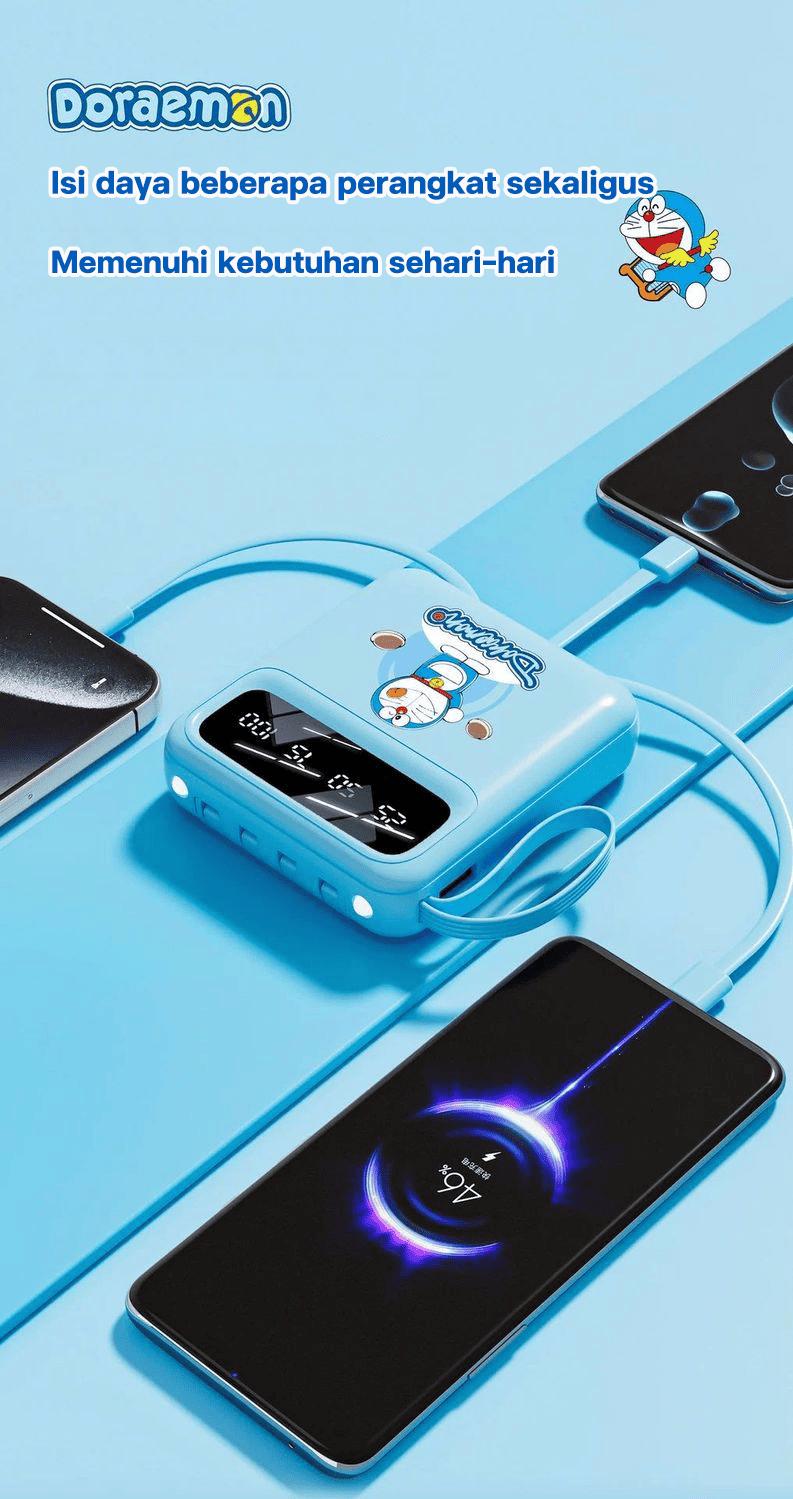 Doraemon 120W Powerbank Ponsel 30000mAh motif Kartun 4 Kabel Bawaan Kapasitas Besar Ultra Tipis & Portabilitas Kompak