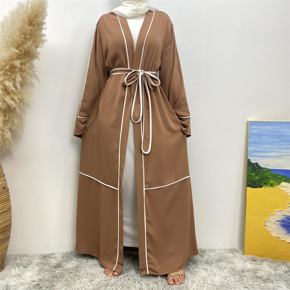 1679# 3 colour Dubai Long Sleeve Nida Muslim Abaya Dress White Line Style - CHAOMENG MUSLIM SHOP