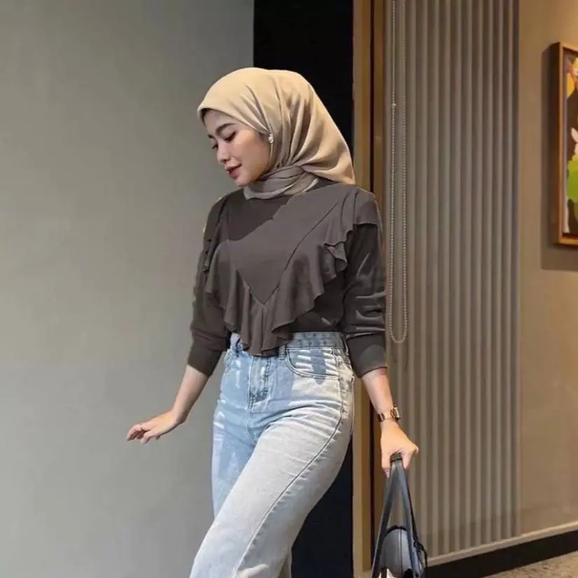 ATASAN WANITA STEEL KOREA RUBAI DADA MODE V POLOS RIB PREMIUN