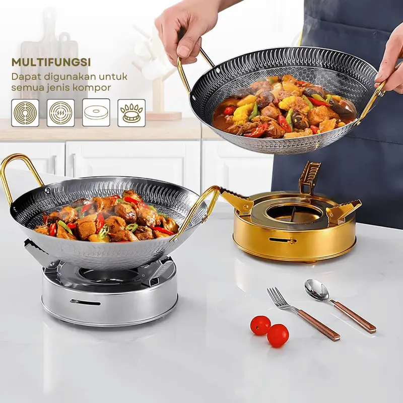 Motif Silver Wajan Penggorengan Kuali Mini Stainless Steel Gagang Kuping 20 24 28 CM 7