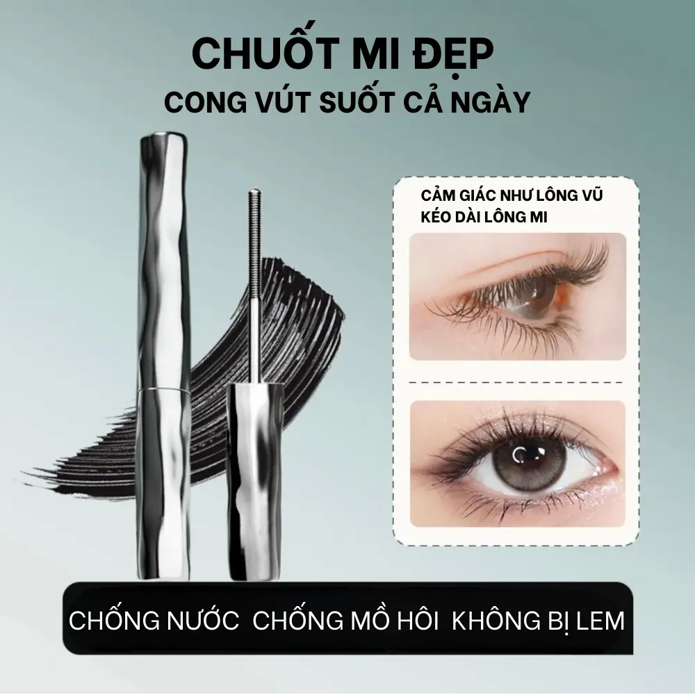 MASCARA CHUỐT MI, Mascara Làm Dài, Uốn Cong Mi, Không Thấm Nước, Lâu Trôi, Chống Nhòe, Được Làm Bằng Ống Thép Tự Nhiên, Sử Dụng Cho Mỹ Phẩm, Trang Điểm Cosmetic Nữ
