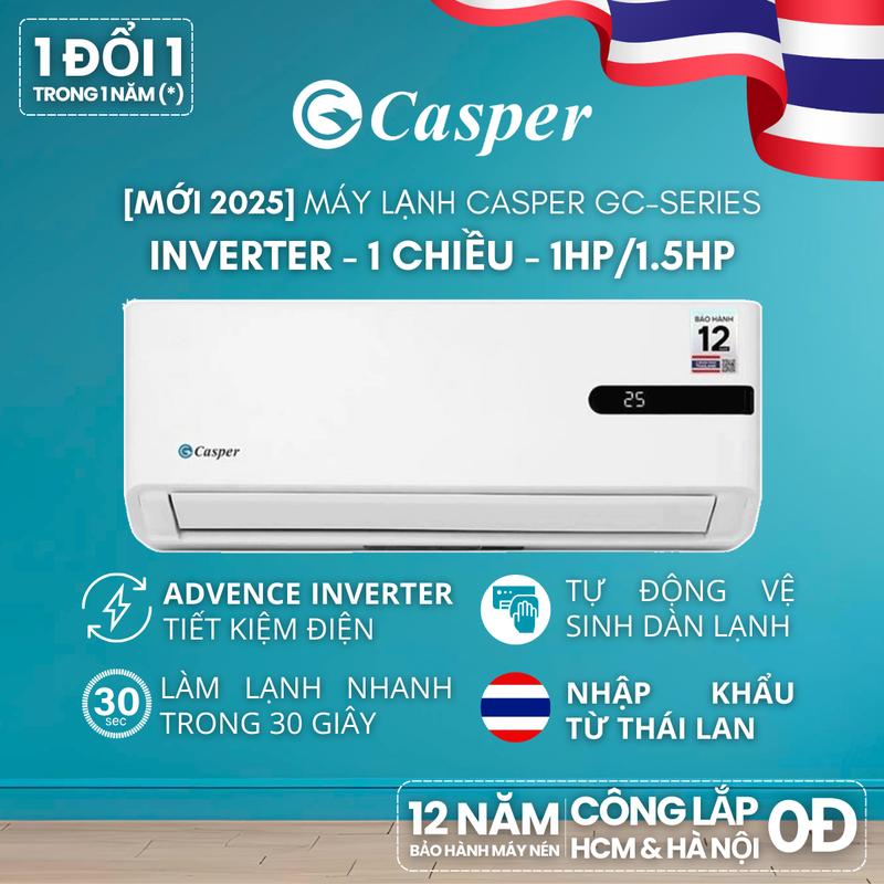 [Lắp đặt 0Đ HCM/ HN] Máy lạnh/ Điều hòa Casper Inverter ProAir 1 chiều GC-09IB36 - 1HP/ GC-12IB36 - 1.5HP - Bảo hành 3 năm
