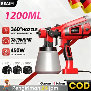 REAIM 1200ML Spray Gun Listrik 450W Mesin Cat Semprot Elektrik Alat Semprot Cat Sprayer Cat Untuk Cat Tembok Kayu Besi Penggunaan Rumah Tangga Proyek Renovasi Tukang Profesional Atomisasi Tinggi Hasil Halus Tidak Untuk Minyak Efisien Praktis Tahan Lama