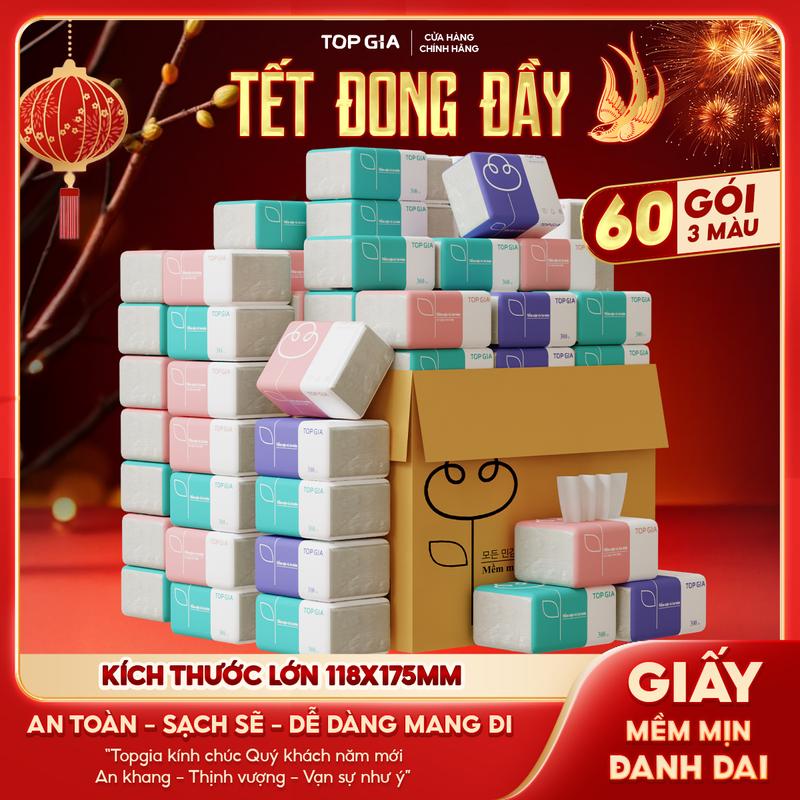  GIẤY LỤA  Thùng 60 gói giấy 3 màu TOPGIA chính hãng - Khăn giấy tiện lợi 4 lớp - giấy rút cao cấp Đạt Chuẩn Bộ Công Thương Top Gia HCM F0100 