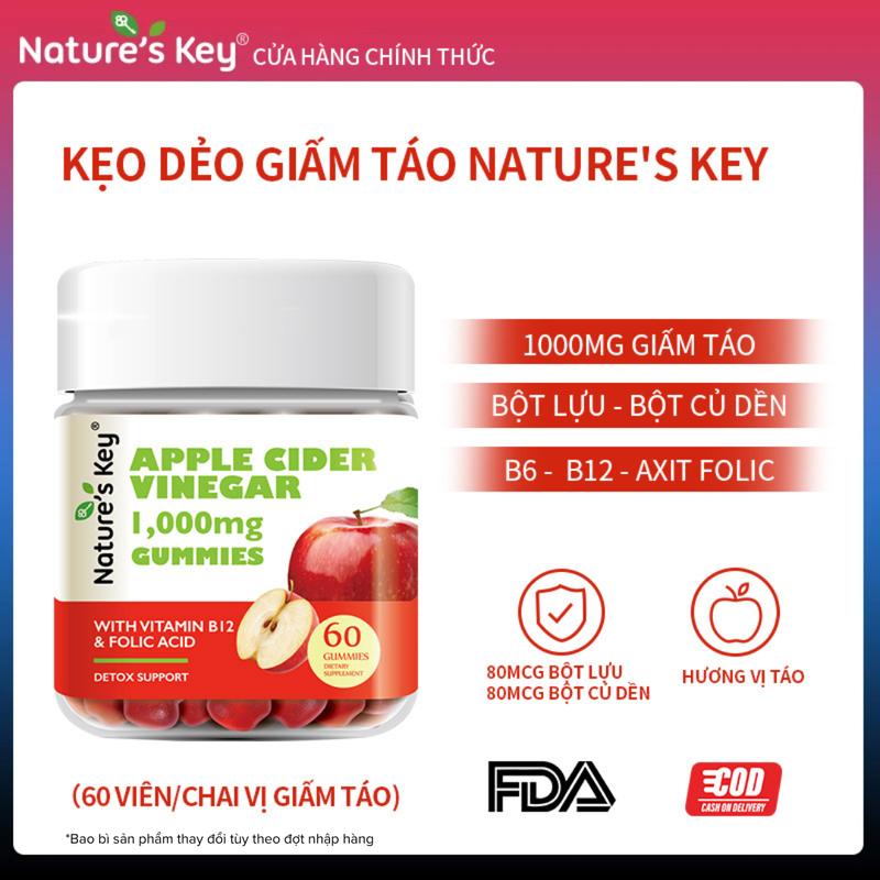   KOL_Ưu đãi khách mới  Kẹo Dẻo Giấm Táo Nature's Key 1000mg Giấm Táo Nguyên Chất Bổ Sung Vitamin Thiết Yếu Thành Phần Tự Nhiên 60 viên 
