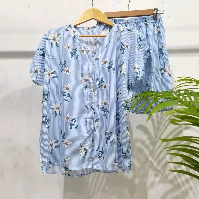 PIYAMA RAYON PENDEK | PIYAMA KANCING V-NECK Baju Celana pende 4