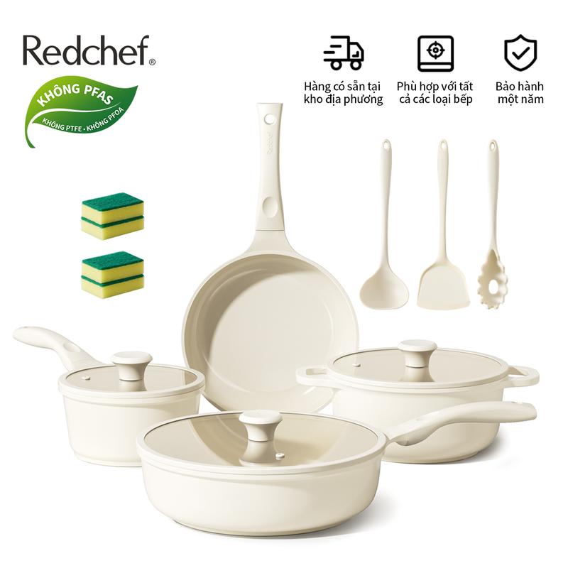 Redchef Star Series Bộ Nồi Chảo Chống Dính Gốm 14 Món Không Chứa PFAS PTFE & PFOA Phù Hợp Mọi Loại Bếp