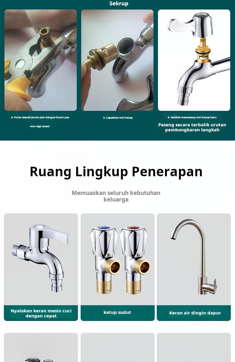 Fitting anti bocor keran universal berbahan tembaga murni, katup sudut, keran air dingin tunggal, inti katup tembaga dapur, pegangan.