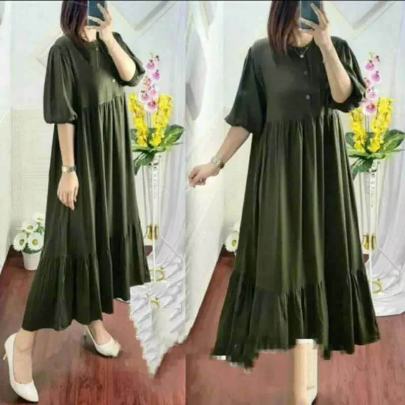 Daster Nabila Polos Jumbo Rayon Premium // Dress midi Jumbo rayon premium Nyaman Wanita Bumil Kancing Karet 3