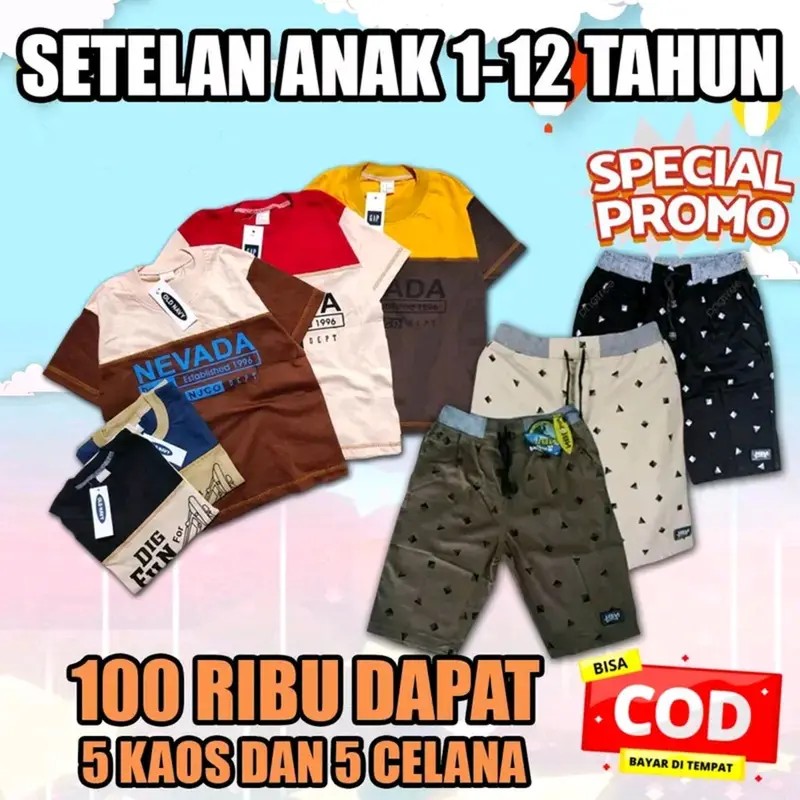 Setelan Anak Laki laki 100 Rb dapat 5 setelan  Celana Motif dan kaos Fashion 5