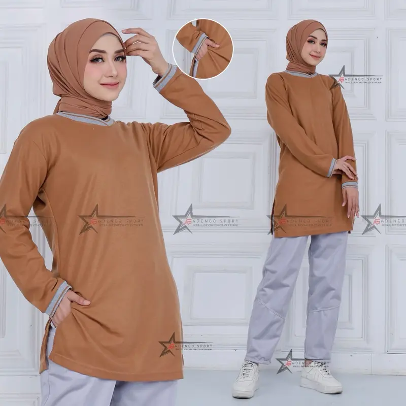 Setelan Baju Olahraga Senam Wanita Model Tunik Muslimah Bahan Lakos / Setelan Olahraga Wanita Muslimah Polos Celana Panjang Sport Atasan 1