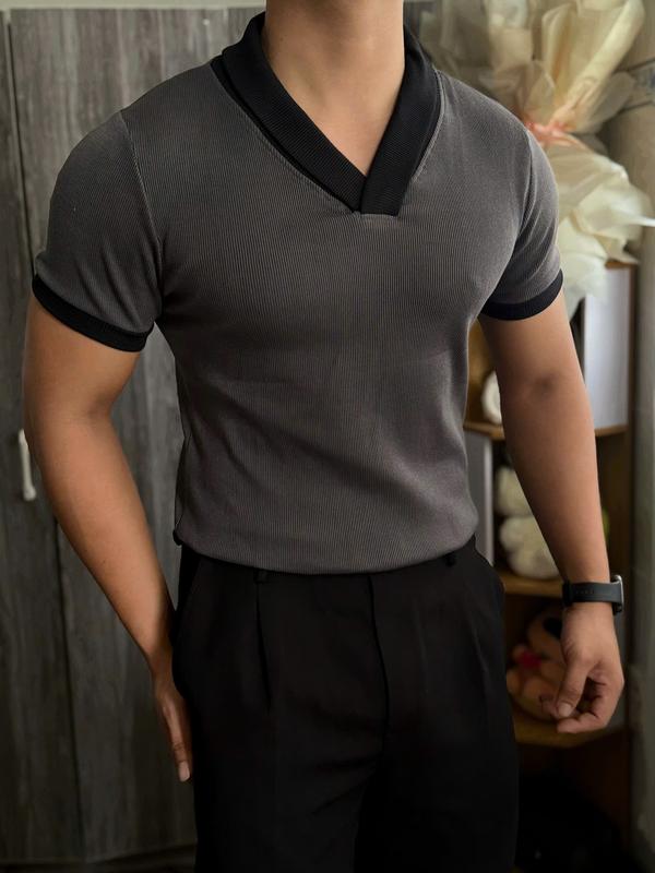   DEAL MỞ BÁN  Áo Thun Nam Thiết Kế Trụ Bẻ Polo Phối Màu Thanh Lịch Vải Gân Dày 350GSM Bền Bỉ Form Body Tôn Dáng 