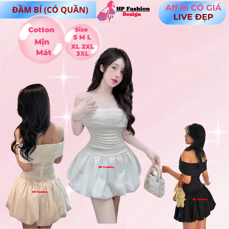 Đầm bí ngô phồng dáng ngắn body cúp v1 trễ bẹt vai có mút váy kiểu nữ màu đen trắng đi tiệc tiểu thư sang chảnh có bigsize HP28 TN