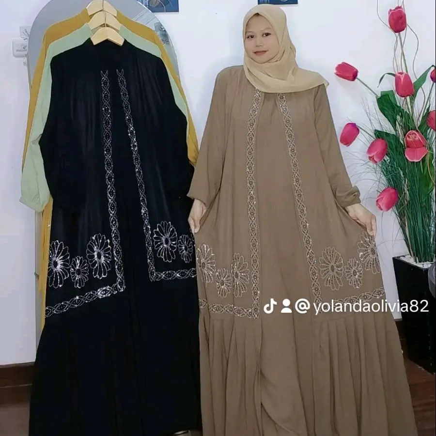 Shofia Dress bahan Crinkle mix Mote mewah/Gamis Pesta/Gamis Kondangan#Pj 138