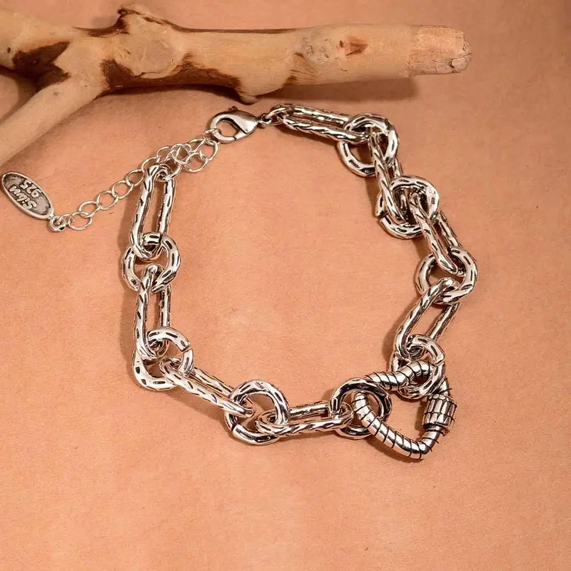 Twisted Love Bracelet Silver Distressed Heart Shaped Hand Jewelry Women's Jewelry, Adjustable Length 2