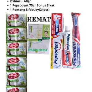 PAKET HEMAT MURAH 2 Sabun, 1 Odol Pepsodent 75gr Bonus Sikat + Shampo 24 Pcs/ 1 Renteng (Lifebuoy Shampo)