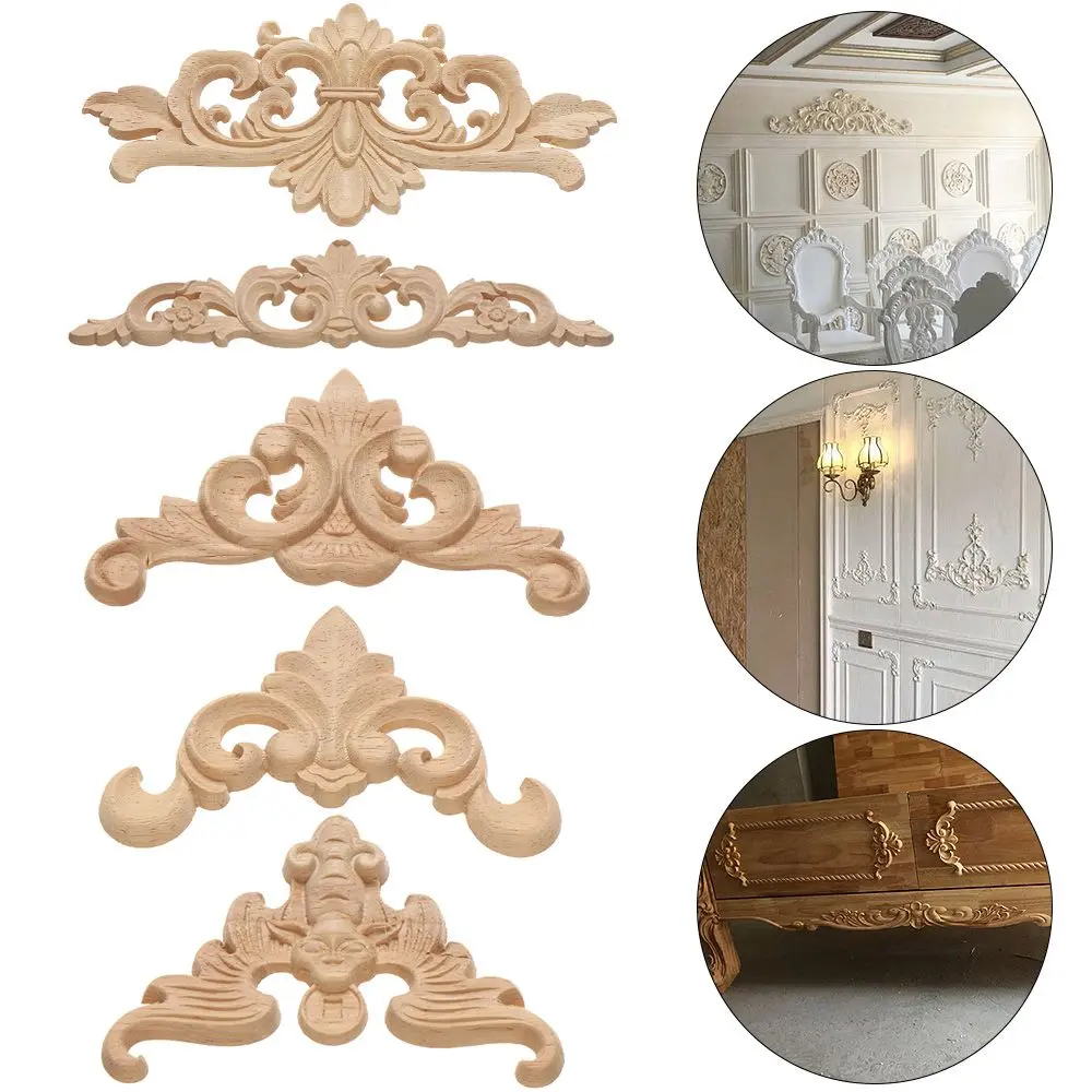 Chihiro Natural Floral Unique Furniture Parts wooden Figurines Crafts Corner Appliques Frame Woodcarving Decorative Wood Carved