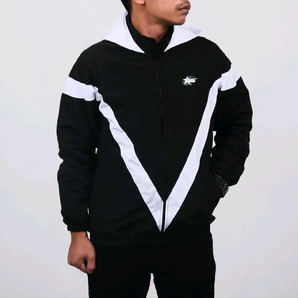 COSTURA JAKET PRIA CASUAL TRACK SUIT BLACK V  HOODIE