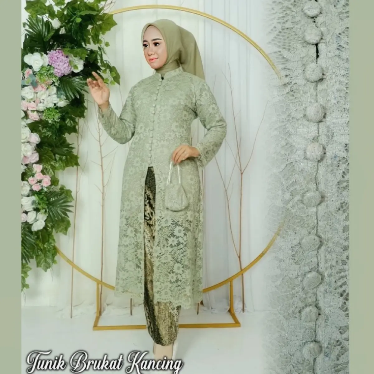 Setelan Kebaya Modern Dan Mewah Terbaru 2025 Brokat Kondangan Tunik Panjang Hijab Kancing Bisa Seragam Cocok Untuk Ibu Hajat Lamaran Wisuda Pesta Wanita