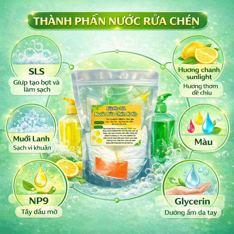 Mới- Công thức chuẩn cty Bột Pha 10Lít Nước Rửa Chén Tại nhà Làm Sạch Chén bát Tiết Kiệm Chi Phí