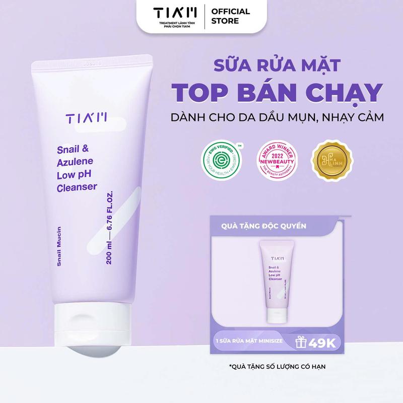 [Mần Đẹp x TIA'M] Sữa Rửa Mặt Tinh Chất Dịch Lọc Ốc Sên Làm Dịu Và Hỗ Trợ Phục Hồi Dành Cho Da Dầu Mụn, Nhạy Cảm TIA’M Snail & Azulene Low pH Cleanser 200ml