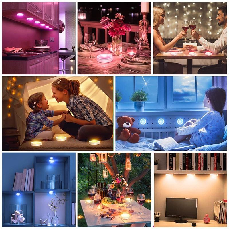 16 Colors Remote Control Lampu LED Adjustable RGB Wireless Touch Sensor Wall Lamp Changing Lamp Led Pat Lamp Mini Puck Light Cabinet Light Wardrobe Light Kitchen Stairs 1