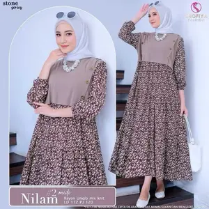 GAMIS NILAM FULL MOTIF BUNGA RAYON TWILL MIX CRINGKLE AIRFLOW PREMIUM GAMIS WANITA TERBARU LEBARAN  Dress Crinkle Wanita Muslim