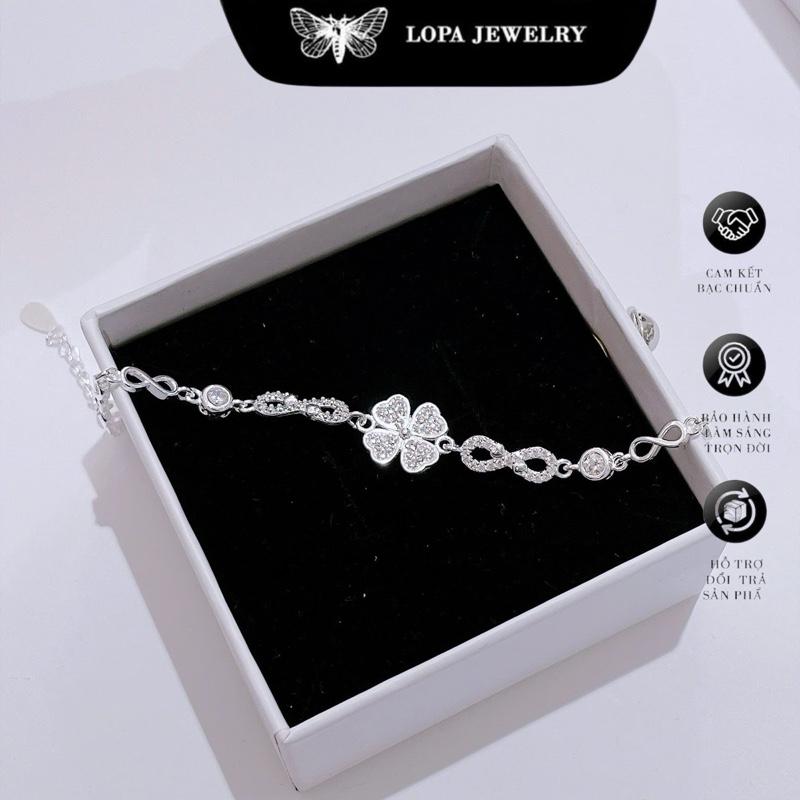 [Hộp Xinh ] Lắc tay SK58 lắc bốn lá bản dầy đính đá lấp lánh, tinh tế, nhẹ nhàng, xinh xắn, Bạc LoPa