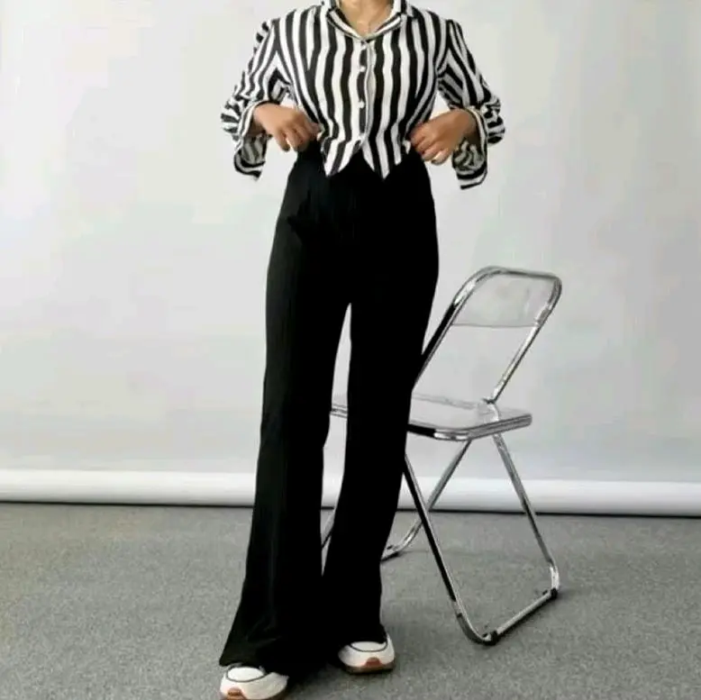Celana Kain Cutbray Knitt Highwaist Panjang Wanita
