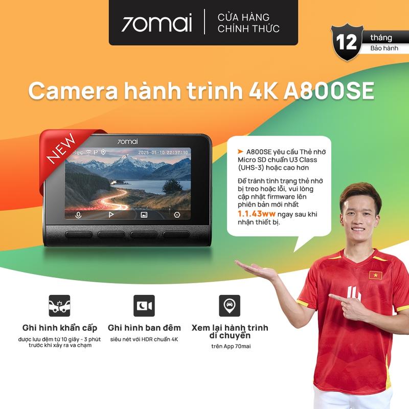  Camera hành trình 70mai A800SE độ phân giải 4K cam trước sau Chế độ HDR Phiên Bản Quốc Tế 