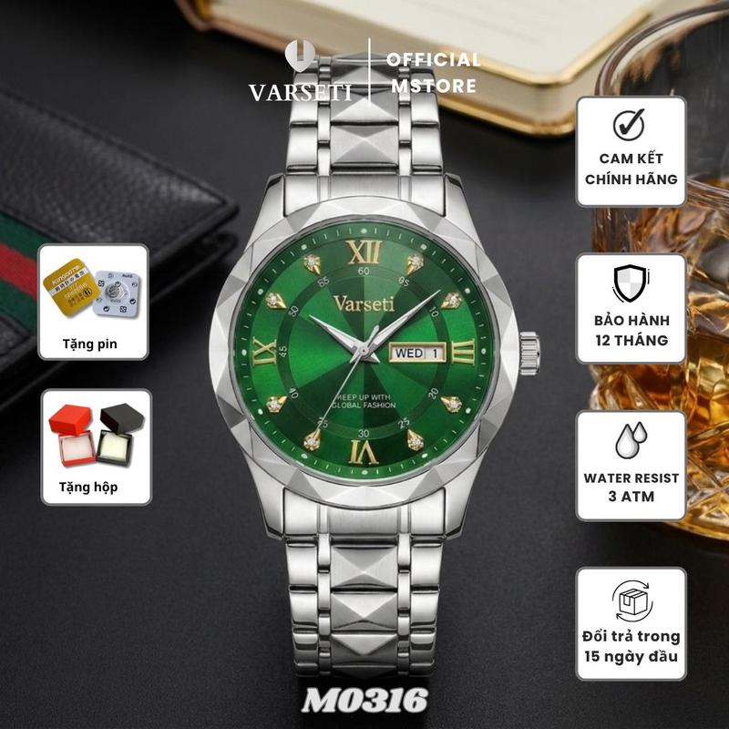 M0316 - Đồng hồ Nam thiết kế tối giản sang trọng với mặt xanh lục bảo đí