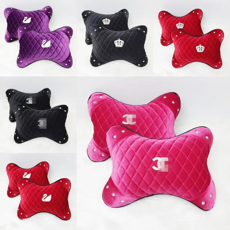 Bantal Headrest Mobil Sandaran Jok Mobil Motif DAD Mahkota CROWN, CC, SWAN Bahan BLUDRU Premium 0