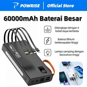 POWRISE Powerbank 60000mAh Fast charging LED Display with Kabel Data Type C Micro USB