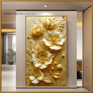 Wallpaper Poster Stiker Dinding 3D Bunga Mewah Warna Emas – Stiker Vinyl Premium Motif Timbul Elegan, Anti Air & Tahan Lama, Hiasan Dinding Modern untuk Ruang Tamu, Kamar Tidur & Kantor