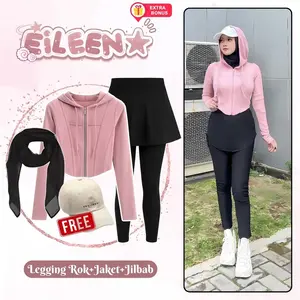 One set 4in1 legging rok jaket hoodie crop topi jilbab bella square | ootd outfit oneset setelan wanita anak perempuan cewek remaja hijab modern kekinian olahraga tenis jogging KR253