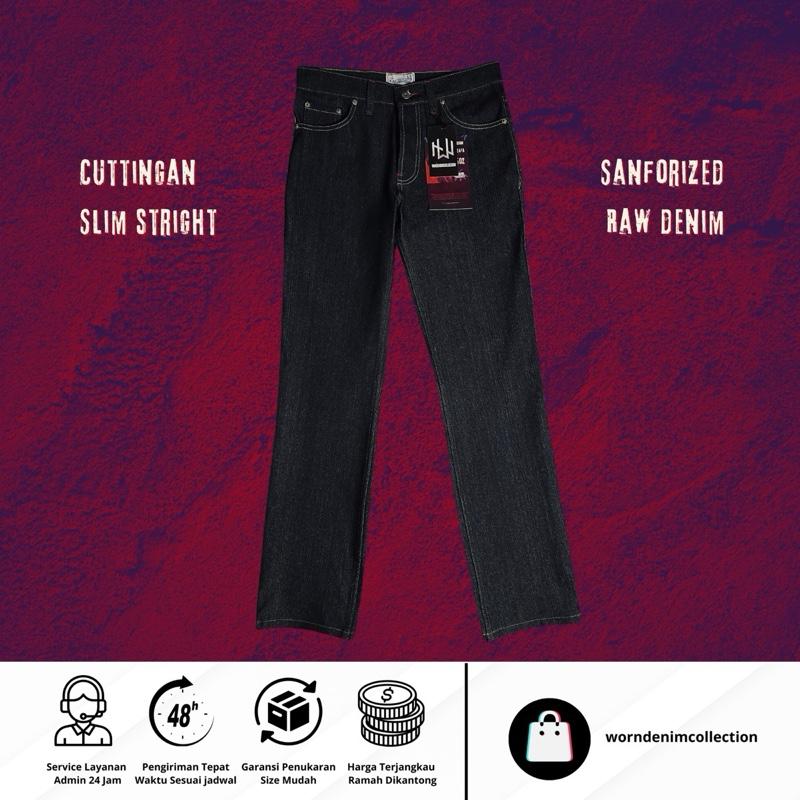 WORNDENIM-Bigsize Muzafa Series-raw denim 15 oz-buttonfly-sanforized-slimstright-non stretch Celana Panjang 3